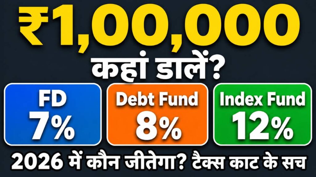 1 lakh lump sum investment fd vs debt fund vs index fund 2026 hindi